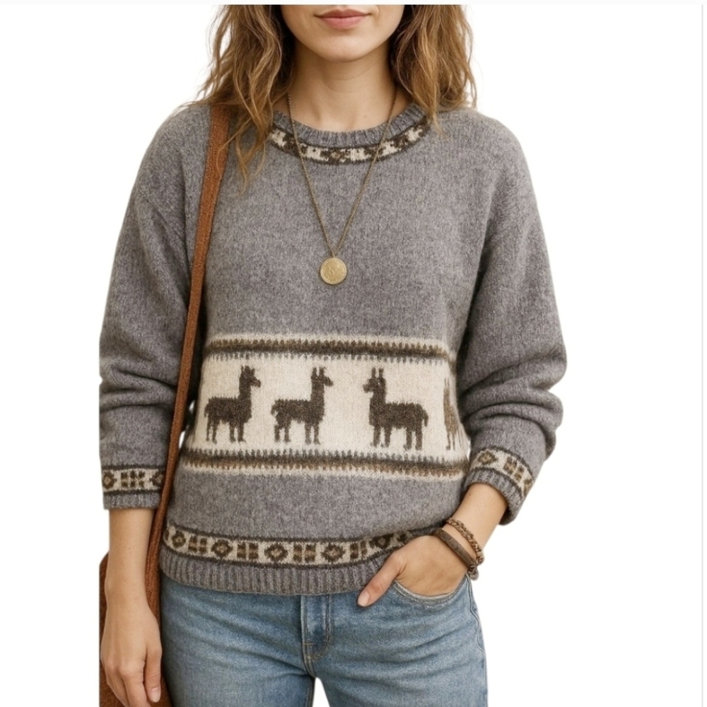 Alpaca Sweater Fuzzy Cozy Cabincore Peru Artisian L - Picture 3 of 5